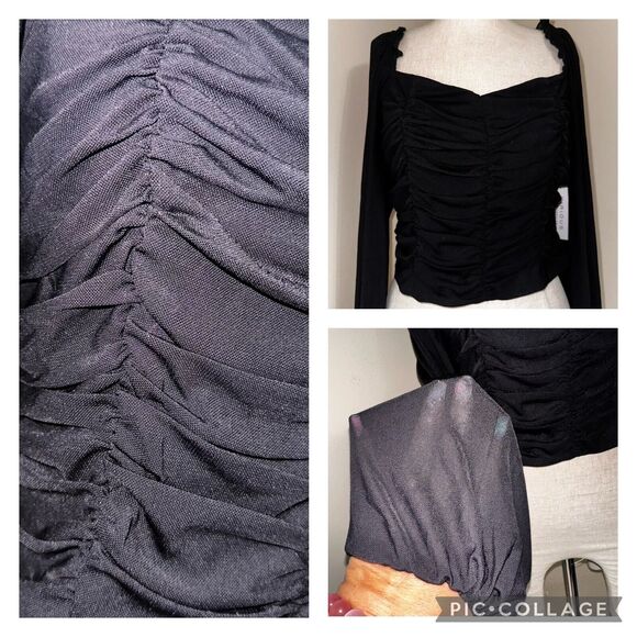 Kirious Tops - NWT Kirious Cropped Gathered Mesh Net Sleeves Halter Top Size Large
